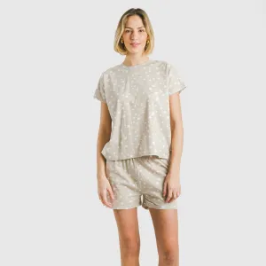 Pijama curto manga fluída algodão mulher Estrellita arena 2