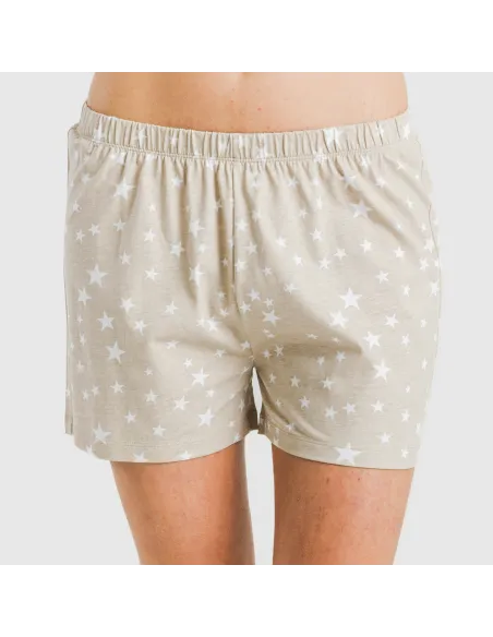 Pijama curto manga fluída algodão mulher Estrellita arena