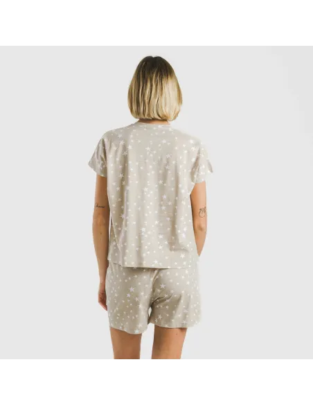 Pijama curto manga fluída algodão mulher Estrellita arena