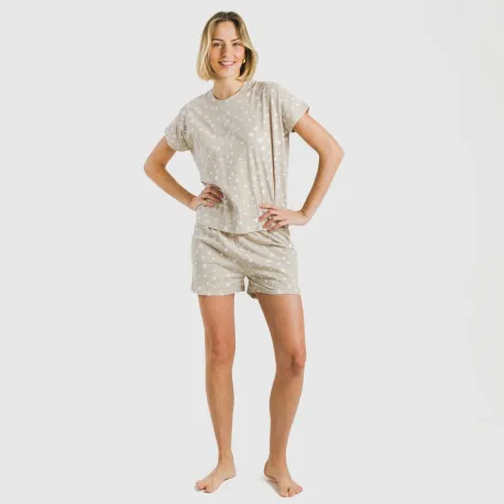 Pijama curto manga fluída algodão mulher Estrellita arena