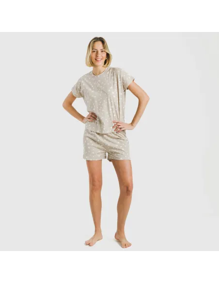 Pijama curto manga fluída algodão mulher Estrellita arena