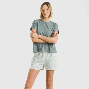 Pijama curto manga fluída algodão mulher Xenia verde azulado 2