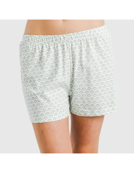 Pijama curto manga fluída algodão mulher Xenia verde azulado