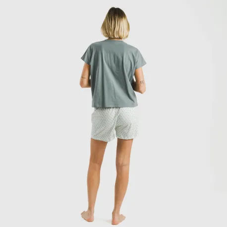 Pijama curto manga fluída algodão mulher Xenia verde azulado