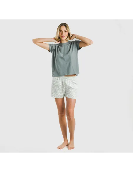 Pijama curto manga fluída algodão mulher Xenia verde azulado