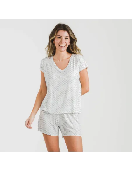 Pijama curto manga fluída viscosa mulher Verso azul indigo Pijama curto manga fluída viscosa mulher Verso azul indigo