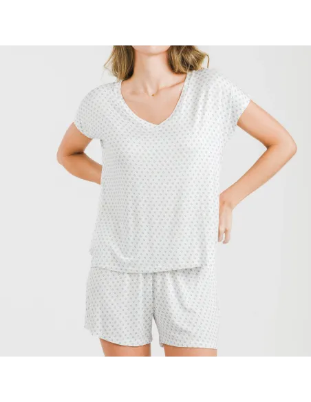 Pijama curto manga fluída viscosa mulher Verso azul indigo Pijama curto manga fluída viscosa mulher Verso azul indigo