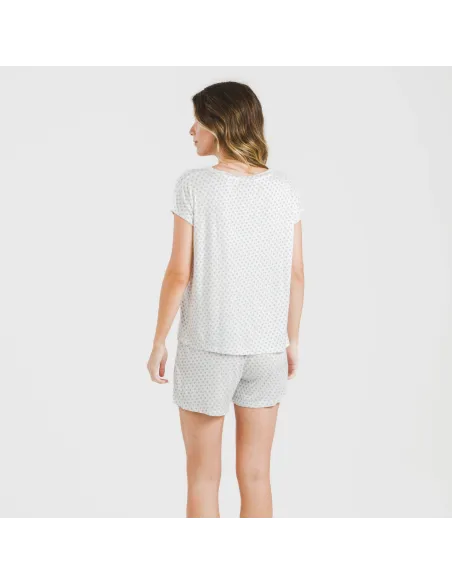 Pijama curto manga fluída viscosa mulher Verso azul indigo Pijama curto manga fluída viscosa mulher Verso azul indigo