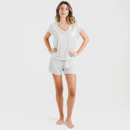 Pijama curto manga fluída viscosa mulher Verso azul indigo