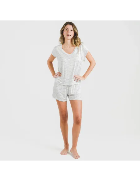 Pijama curto manga fluída viscosa mulher Verso azul indigo Pijama curto manga fluída viscosa mulher Verso azul indigo