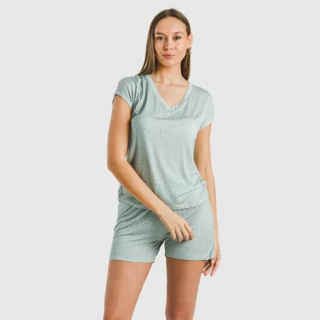 Pijama curto manga fluída viscosa mulher Walia água marinha