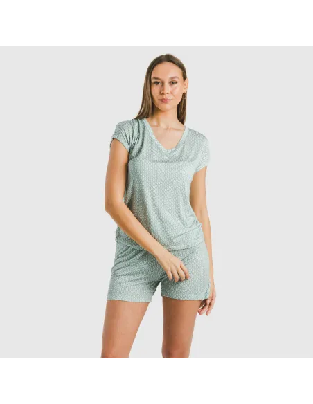 Pijama curto manga fluída viscosa mulher Walia água marinha