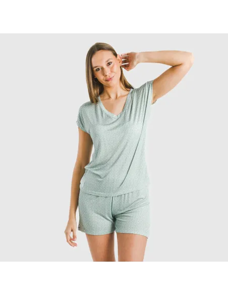 Pijama curto manga fluída viscosa mulher Walia água marinha