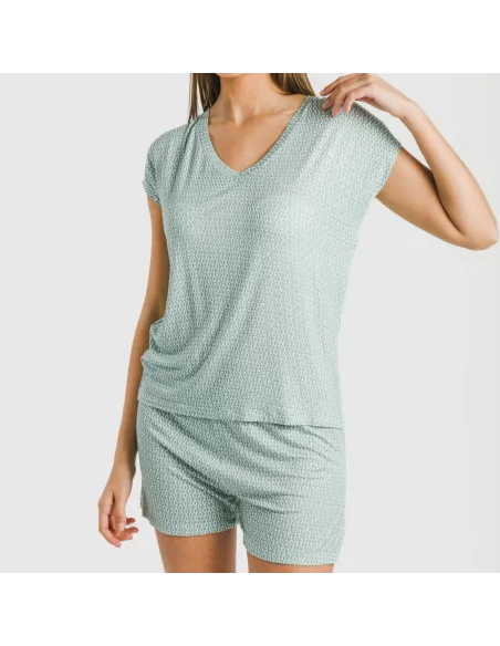 Pijama curto manga fluída viscosa mulher Walia água marinha