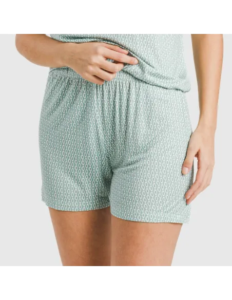 Pijama curto manga fluída viscosa mulher Walia água marinha