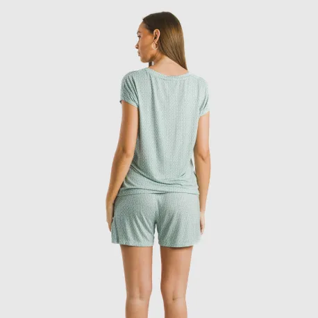 Pijama curto manga fluída viscosa mulher Walia água marinha