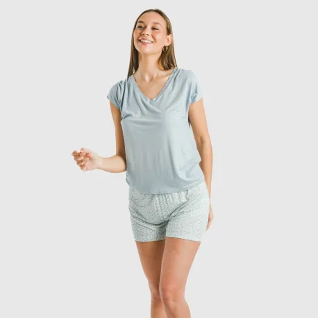 Pijama curto manga fluída viscosa mulher Cris azul celeste