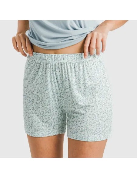Pijama curto manga fluída viscosa mulher Cris azul celeste