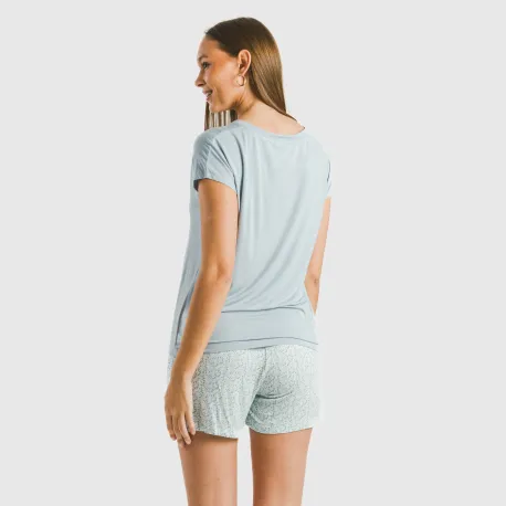 Pijama curto manga fluída viscosa mulher Cris azul celeste
