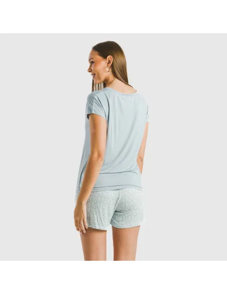 Pijama curto manga fluída viscosa mulher Cris azul celeste