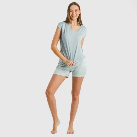 Pijama curto manga fluída viscosa mulher Cris azul celeste