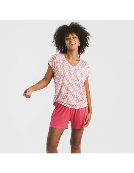 Pijama curto manga fluída viscosa mulher Serbia marsala Pijama curto manga fluída viscosa mulher Serbia marsala