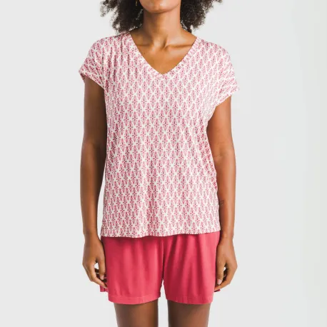 Pijama curto manga fluída viscosa mulher Serbia marsala