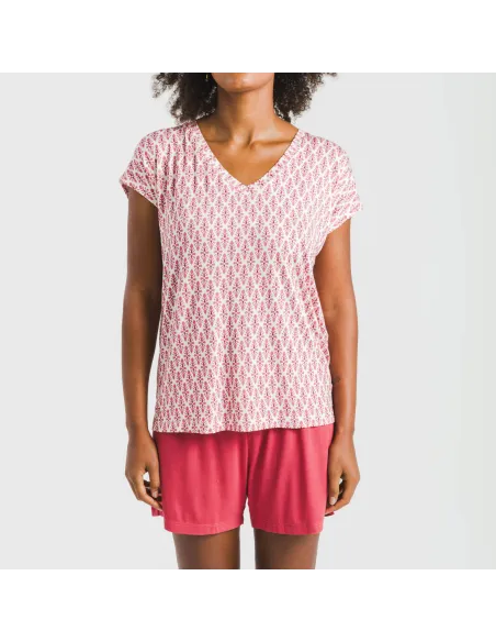 Pijama curto manga fluída viscosa mulher Serbia marsala Pijama curto manga fluída viscosa mulher Serbia marsala