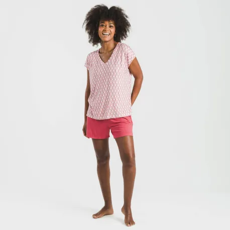 Pijama curto manga fluída viscosa mulher Serbia marsala