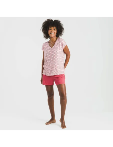 Pijama curto manga fluída viscosa mulher Serbia marsala Pijama curto manga fluída viscosa mulher Serbia marsala