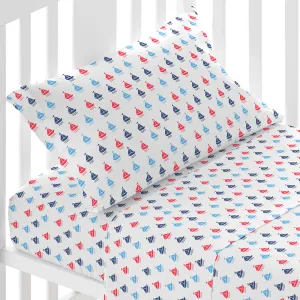 Jogo de lençóis algodão Hawat azul cama bebé 2