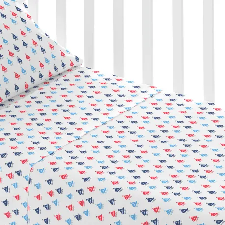 Jogo de lençóis algodão Hawat azul cama bebé