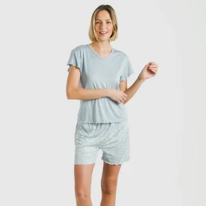 Pijama curto mulher manga fluída soft Maty azul celeste