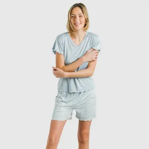 Pijama curto mulher manga fluída soft Maty azul celeste 2