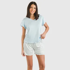 Pijama curto mulher manga fluída soft Raya Bill azul celeste