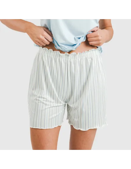 Pijama curto mulher manga fluída soft Raya Bill azul celeste Pijama curto mulher manga fluída soft Raya Bill azul celeste