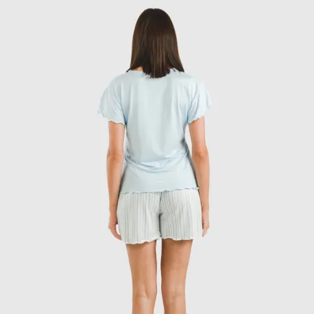 Pijama curto mulher manga fluída soft Raya Bill azul celeste