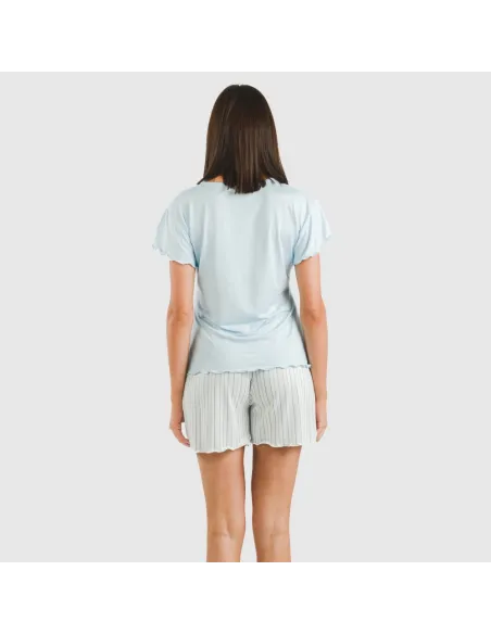 Pijama curto mulher manga fluída soft Raya Bill azul celeste Pijama curto mulher manga fluída soft Raya Bill azul celeste