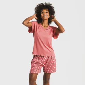 Pijama curto mulher manga fluída soft Nicole marsala