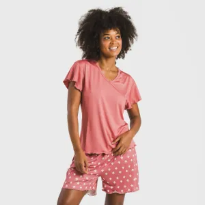 Pijama curto mulher manga fluída soft Nicole marsala 2