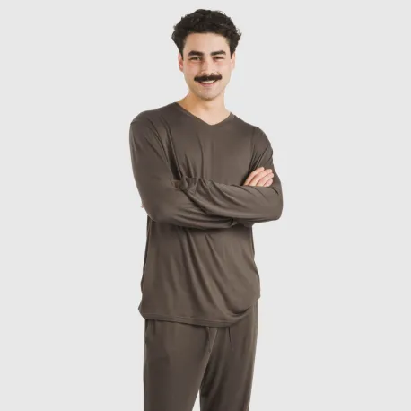 Pijama comprido viscosa homem liso