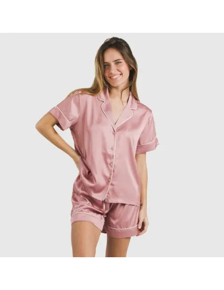 Pijama curto de manga curta Saten Friday liso Pijama curto de manga curta Saten Friday liso