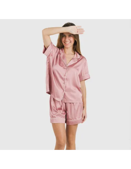 Pijama curto de manga curta Saten Friday liso Pijama curto de manga curta Saten Friday liso