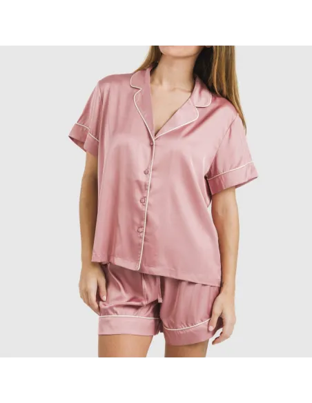 Pijama curto de manga curta Saten Friday liso Pijama curto de manga curta Saten Friday liso