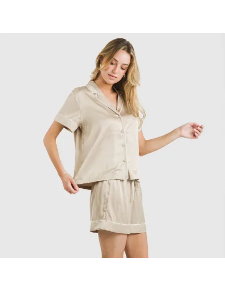 Pijama curto de manga curta Saten Friday liso Pijama curto de manga curta Saten Friday liso