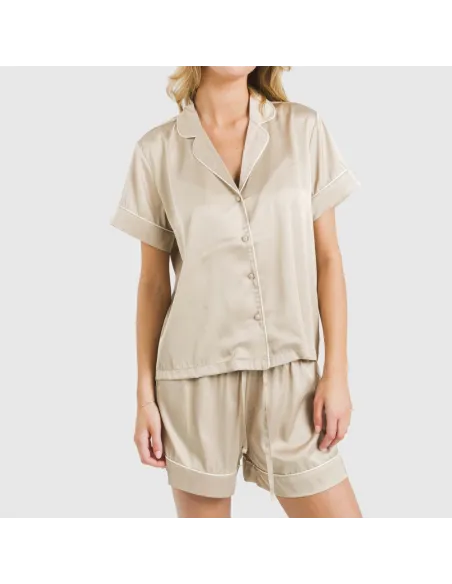 Pijama curto de manga curta Saten Friday liso Pijama curto de manga curta Saten Friday liso