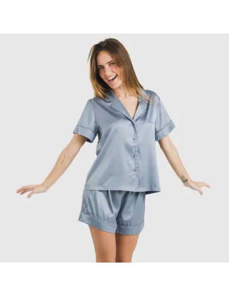 Pijama curto de manga curta Saten Friday liso Pijama curto de manga curta Saten Friday liso