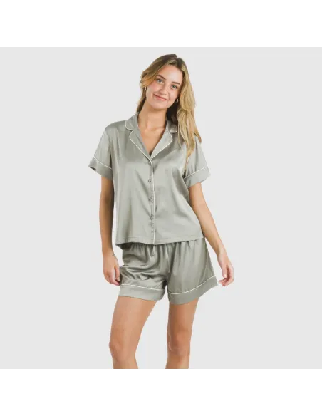 Pijama curto de manga curta Saten Friday liso Pijama curto de manga curta Saten Friday liso