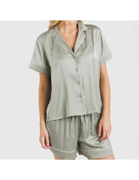 Pijama curto de manga curta Saten Friday liso Pijama curto de manga curta Saten Friday liso