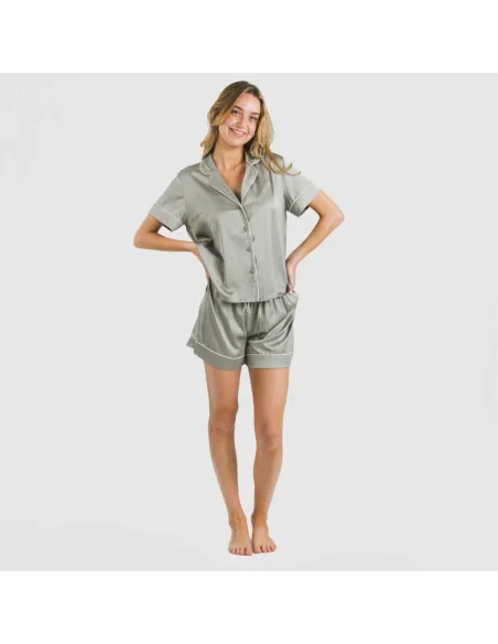 Pijama curto de manga curta Saten Friday liso Pijama curto de manga curta Saten Friday liso